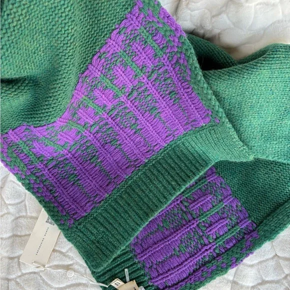 Tory Burch Merino Fair Isle Collection Scarf, Mittens & Hat Dark Ceramic Green - Picture 15 of 16